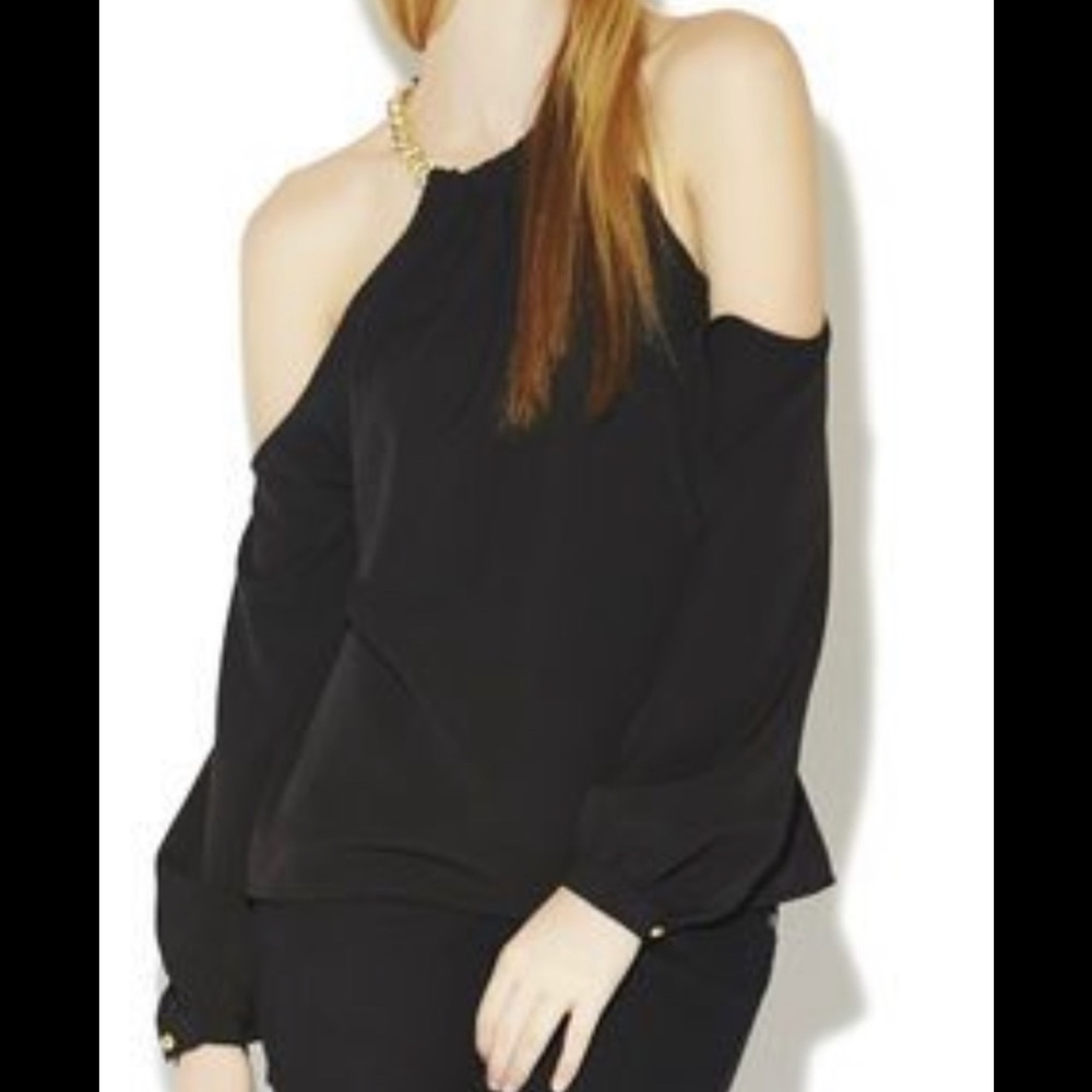 Arden B cold shoulder chain link neck top